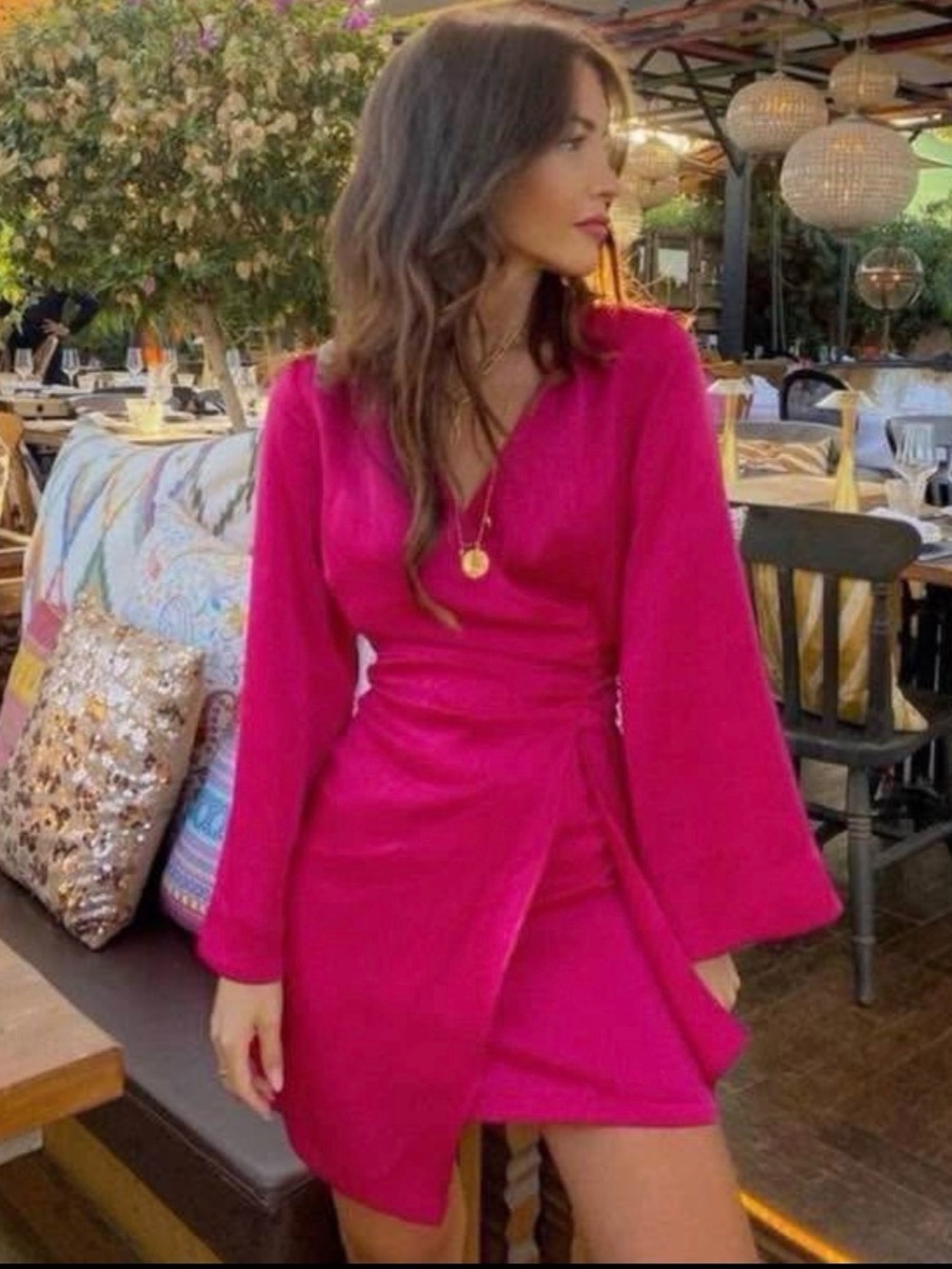 Zara Hot Pink Wrap-Style Mini Dress